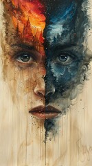 Wall Mural - Surreal Watercolor Portrait:  A Cityscape of the Mind