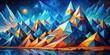 © Achiraya - Vibrant, abstract geometric shapes in shades of blue and orange converge to form stylized, futuristic mountainscapes against a bright, starry night sky background.