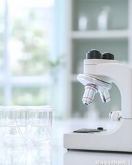 Poster - Intense Focus on Scientific Research in a Modern Laboratory - Close-Up of Microscope and Monkeypox Virus Slides with Natural Light