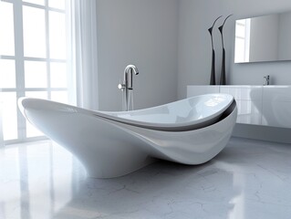 Wall Mural - A white, modern bathtub in a luxurious bathroom.