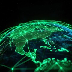 Poster - A glowing digital representation of Earth with a network of connections symbolizing global communication and technology.