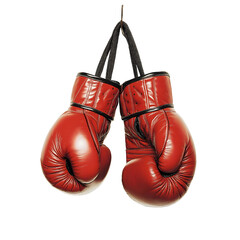 red leather boxing gloves isolated on transparent background Generative Ai.

