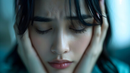 Poster - Dizzy Asian Young Woman Girl Headache Migraine