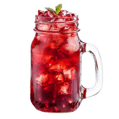 Tall glass of pomegranate juice with fresh seeds isolated on white transparent background, ideal for healthy drinks, detox and refreshing beverages.