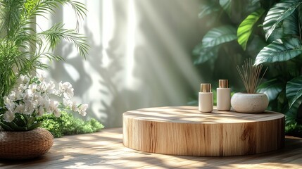 Wall Mural - Minimalist Product Display with Natural Elements