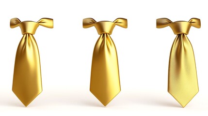 Stylish 3D Render of Golden Neckties in Clip Art Style on White Background