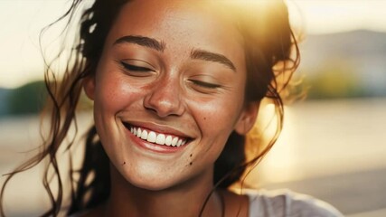 Canvas Print - A woman with long hair and a smile on her face