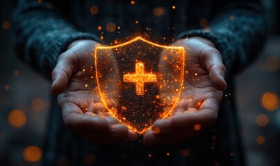 Canvas Print - Protection and Care: A Glowing Shield in Open Hands