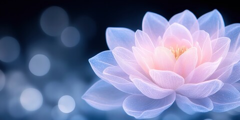 pink shiny translucent flower on dark blur bokeh background