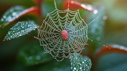 Sticker - Dew-Covered Spider Web