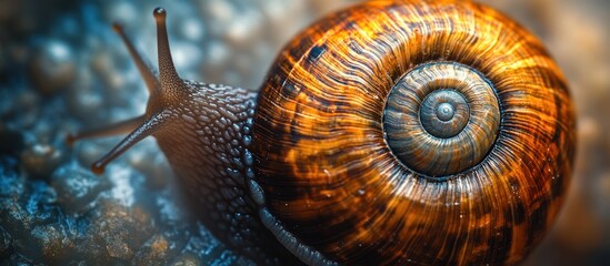 Wall Mural - Macro Photography of a Snail with a Spiral Shell