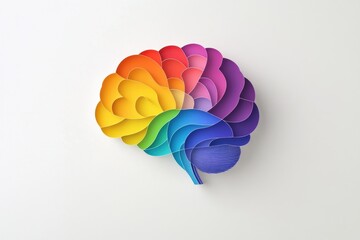 Fototapete - Logo design, a rainbow-colored brain silhouette with a white background, in a geometric style with simple lines, a paper-cut art shape Generative AI