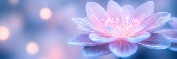 pink shiny translucent flower on dark blur bokeh background