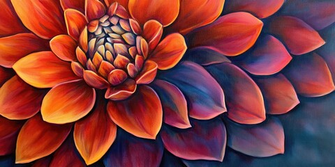 Close up oil painting of a vibrant and beautiful flower in a park showcasing its rich colors and intricate details