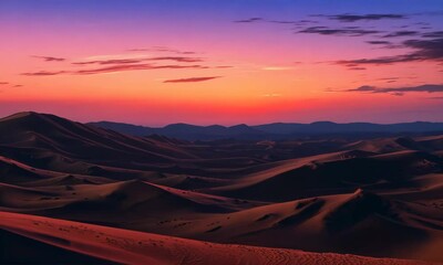 Canvas Print - A serene desert landscape at sunset, with towering sand dunes and the warm glow of twilight. Video