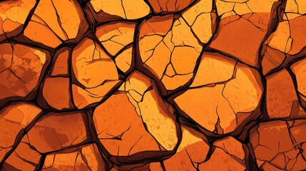 Line art illustration of dry cracked clay with dark brown outlines depicting a grunge style sketch of heat and texture ideal for graphic art concepts