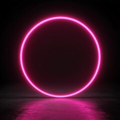 Poster - A vibrant pink neon circle, radiantly glowing against a deep dark background, perfect for use in futuristic designs, eyecatching party banners, and trendy club visuals that captivate the audience