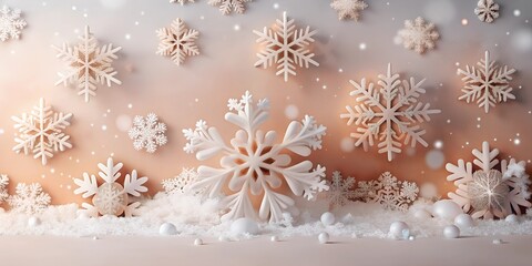 Canvas Print - Beautiful white snowflakes on a blue and orange ombre background with copy space. Perfect for winter, holiday, or seasonal designs.