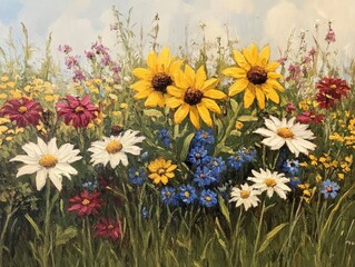 Wall Mural - Oil painting of wildflowers showcasing their natural beauty