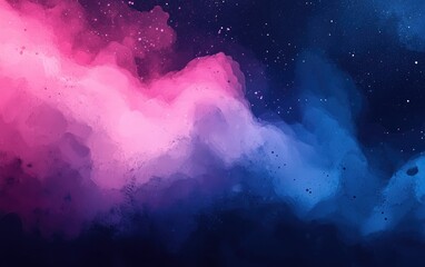 Aufkleber - Abstract night sky space watercolor background featuring stars in a 3D cartoon rendering The illustration showcases a dark blue nebula universe with blue and pink gradient watercolor ombre leaks a