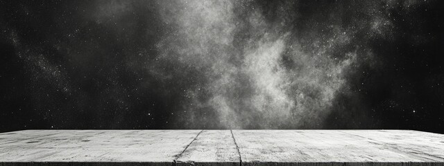 Aufkleber - 3D cartoon depiction of a grunge concrete surface and a nebula representing the birthplace of stars with an abstract black and white background