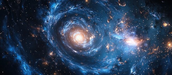 Wall Mural - A view from space featuring a spiral galaxy and stars in a 3D cartoon rendering showcasing a universe filled with stars nebulae and galaxies