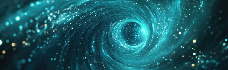 Poster - Spherical warp of space in a 3D cartoon rendering Stunning wormhole background in shades of cyan