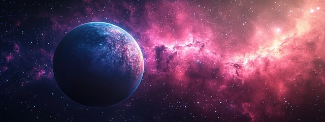 Wall Mural - Planet in space against a nebula in 3D cartoon rendering