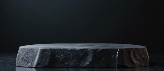 Poster - Black stone podium for showcasing products Mock up for cosmetic product exhibitions or packaging presentations 3D rendering
