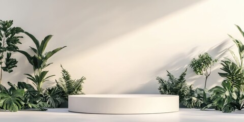 Poster - White Podium against a Gentle Background with Soft Blur Effect 3D Illustration 3D Rendering