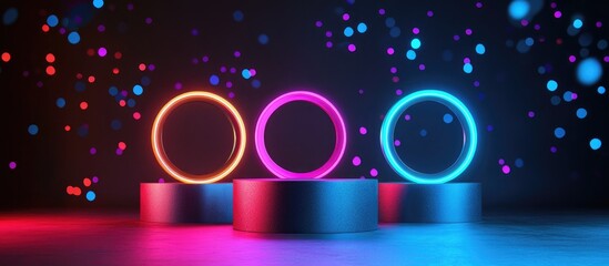 Poster - Vibrant podium display featuring first second and third place for sports champions showcasing a geometric graphic in a 3D rendered illustration