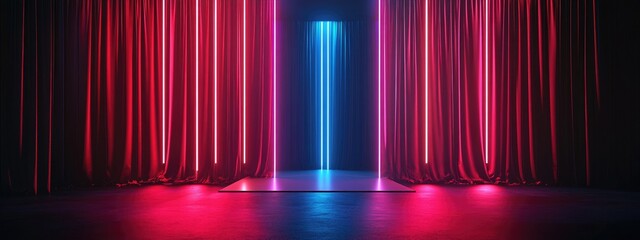 Poster - Stage with red draped curtains 3D Visualization