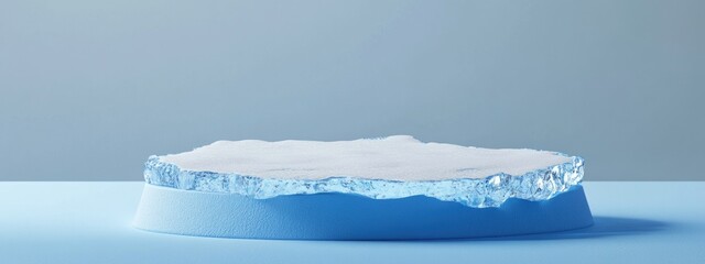 Poster - Cracked blue ice filter symbol on a snowy blue podium Social media icon for digital platforms presentations and design templates 3D render