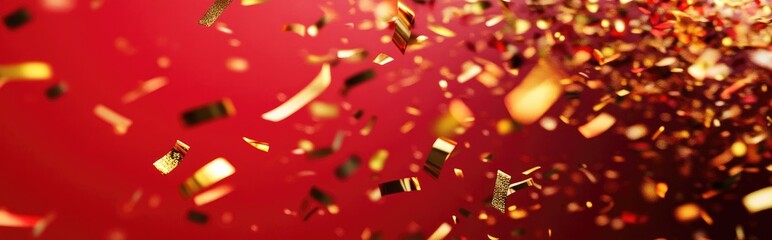 Leinwandbilder - Abstract golden confetti on a red background in 3D rendering