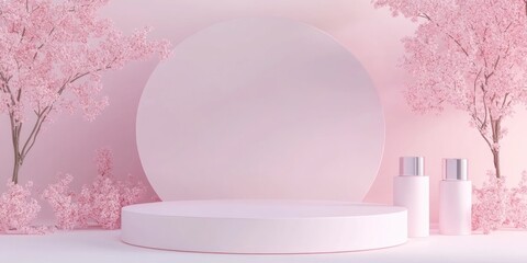 Wall Mural - Elegant pink podium ideal for showcasing products and cosmetics Podium or platform designed for beauty item presentation 3D rendering