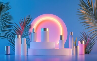 Aufkleber - Minimalist modern product showcase on a gradient background Conceptual scene for new product presentation promotional sale or cosmetics display Low angle perspective below eye level upward view he