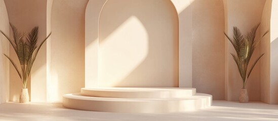 Poster - Luxury minimalist backdrop for premium products featuring an elegant podium abstract minimal design and clean blank space presented in a 3D render