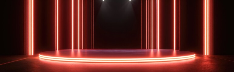 Poster - Empty stage illuminated by neon lines in a dark environment 3D rendering Digital illustration