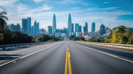 Empty Road Leading to the Kuala Lumpur Skyline