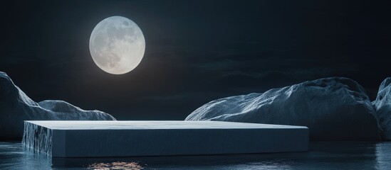 Aufkleber - Abstract background for cosmetic product and package presentation featuring a stone podium display under a full moon night 3D rendering