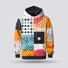 Wall Mural - Hoodie with colorful prints, clothing element, flat design illustration, casual look, isolated on white background