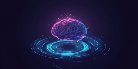 Poster - a futuristic digital brain with holographic elements on a dark blue background, symbolizing artifici