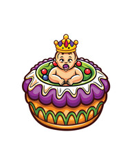 Wall Mural - Editable stroke vector illustration of a king cake with a baby inside.