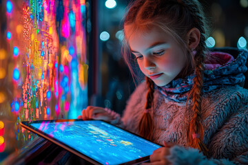 Fototapete - A young person using a tablet to create digital art, representing Gen Z's embrace of technology in creative expression. Concept of digital creativity and modern art.