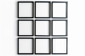 Aufkleber - A collection of black picture frames hung on a wall, perfect for a minimalist decor or art display