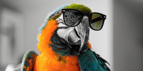 Aufkleber - Colorful parrot wearing sunglasses, great for tropical or party themes