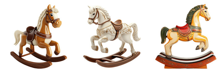 Set of a classic rocking horse isolated on transparent background (2)