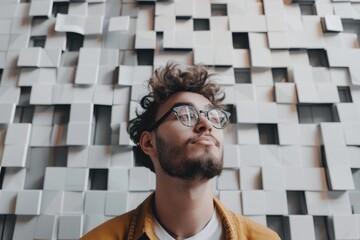 Canvas Print - Portrait of a man wearing a beard and glasses, standing against a plain background