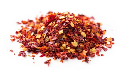 Aufkleber - Pile of dried red and yellow chili flakes on a plate or surface