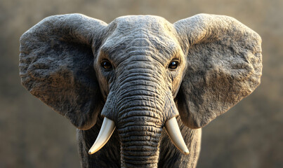 Close-up portrait of a majestic African elephant with large ears and tusks.